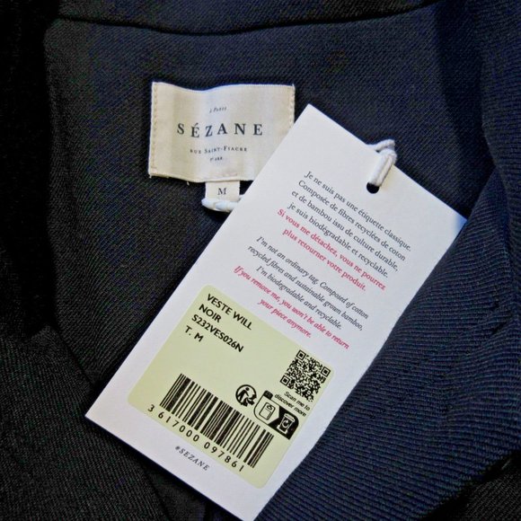 NWT Sezane Will Noir Black Wool Blend Oversized Chore Jacket M - Picture 4 of 7